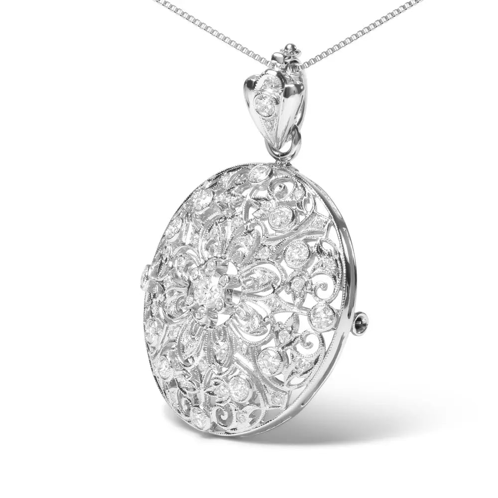 18K White Gold 1 5/6 Cttw Diamond Cluster Floral Filigree Brooch Pin and 18" Pendant Necklace (G-H Color, I1-I2 Clarity) - Bijoux-NYC Direct
