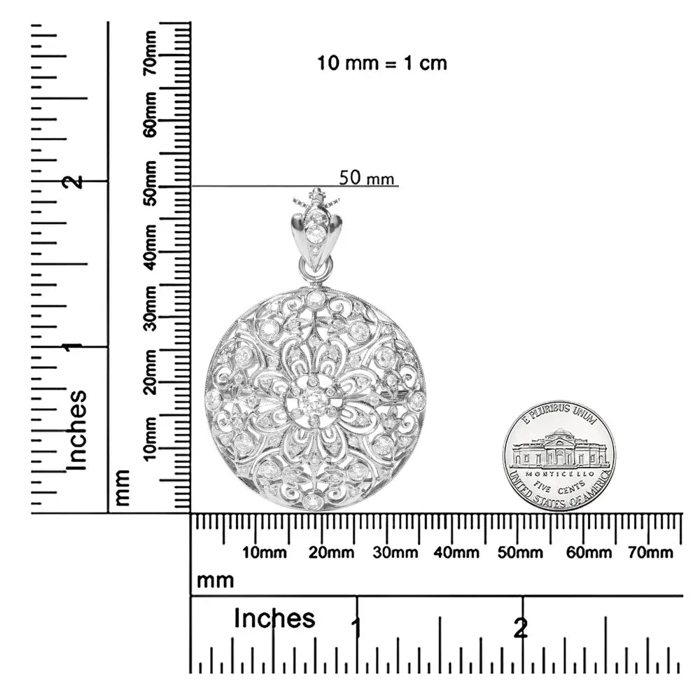 18k white gold 1 5/6 cttw diamond floral filigree brooch pendant necklace bijoux-nyc direct