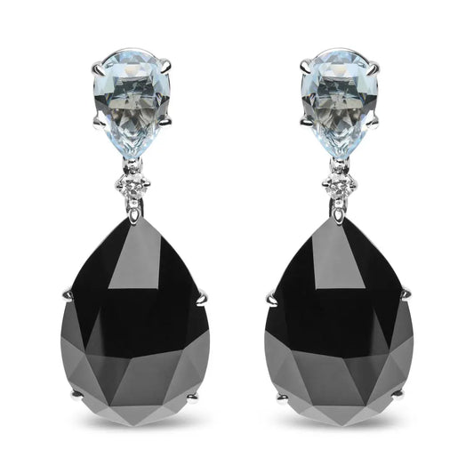18K White Gold 1/5 Cttw Diamond with Pear Cut Sky Blue Topaz and Pear-Cut Black Onyx Gemstone Dangle Earring (G-H Color, SI1-SI2 Clarity) - Bijoux-NYC Direct