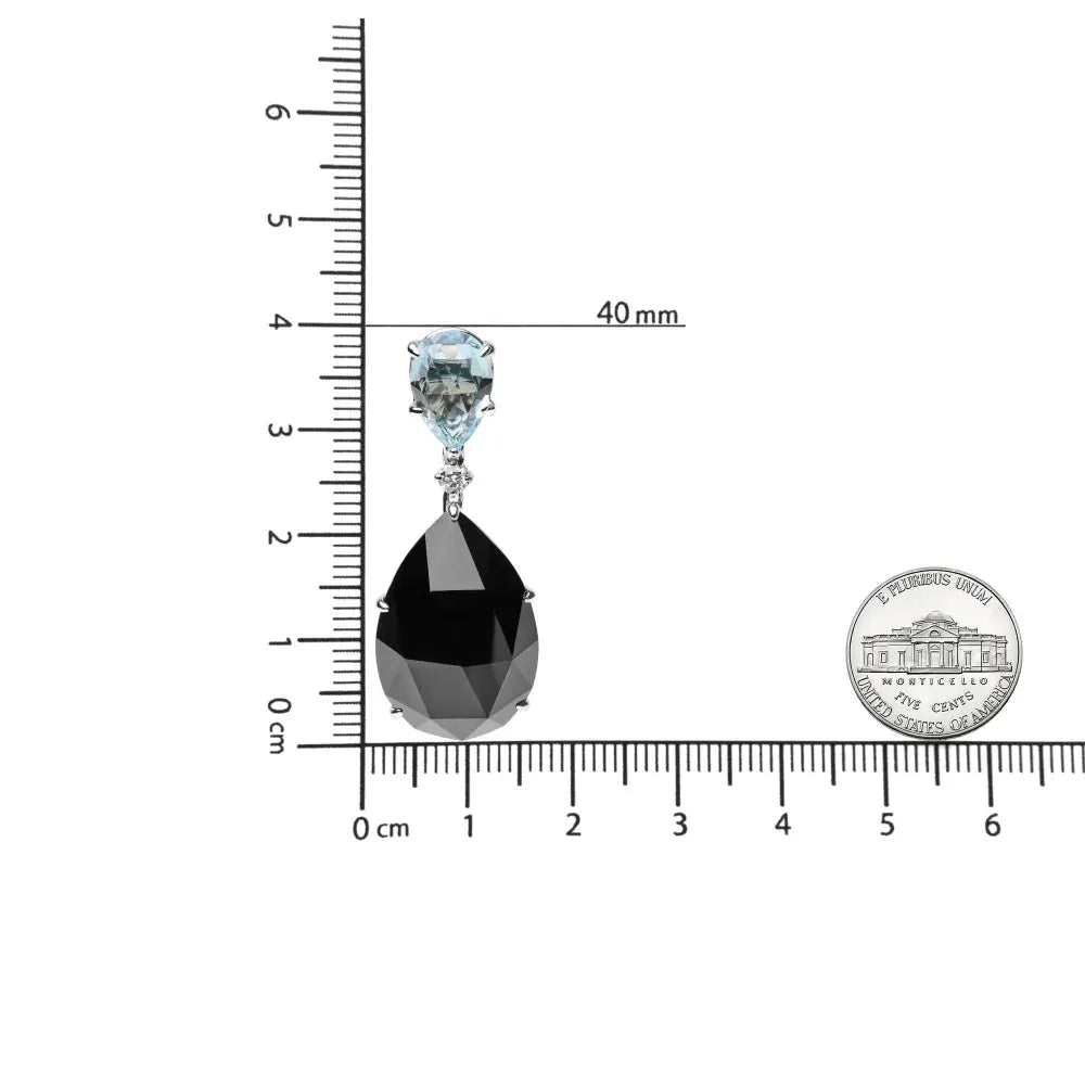 18K White Gold 1/5 Cttw Diamond with Pear Cut Sky Blue Topaz and Pear-Cut Black Onyx Gemstone Dangle Earring (G-H Color, SI1-SI2 Clarity) - Bijoux-NYC Direct