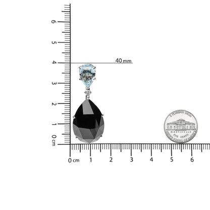 18K White Gold 1/5 Cttw Diamond with Pear Cut Sky Blue Topaz and Pear-Cut Black Onyx Gemstone Dangle Earring (G-H Color, SI1-SI2 Clarity) - Bijoux-NYC Direct