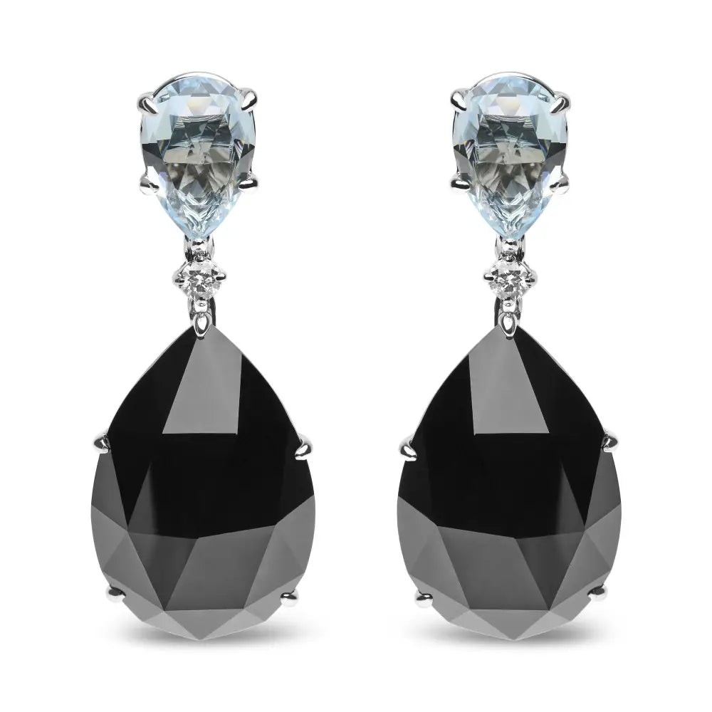 18k white gold blue topaz and black onyx diamond dangle earrings 1/5 cttw bijoux-nyc direct