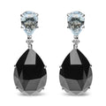 18k white gold blue topaz and black onyx diamond dangle earrings 1/5 cttw bijoux-nyc direct