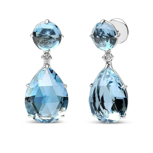 18K White Gold 1/5 Cttw Diamond with Round London Blue Topaz and 20 x 15mm Pear Cut Sky Blue Topaz Gemstone Dangle Earring (G-H Color, SI1-SI2 Clarity) - Bijoux-NYC Direct