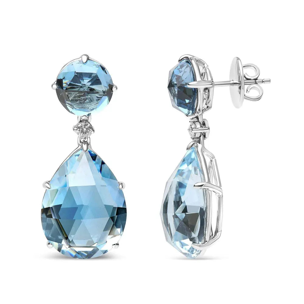 18K White Gold 1/5 Cttw Diamond with Round London Blue Topaz and 20 x 15mm Pear Cut Sky Blue Topaz Gemstone Dangle Earring (G-H Color, SI1-SI2 Clarity) - Bijoux-NYC Direct