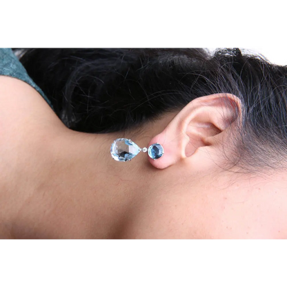 18K White Gold 1/5 Cttw Diamond with Round London Blue Topaz and 20 x 15mm Pear Cut Sky Blue Topaz Gemstone Dangle Earring (G-H Color, SI1-SI2 Clarity) - Bijoux-NYC Direct