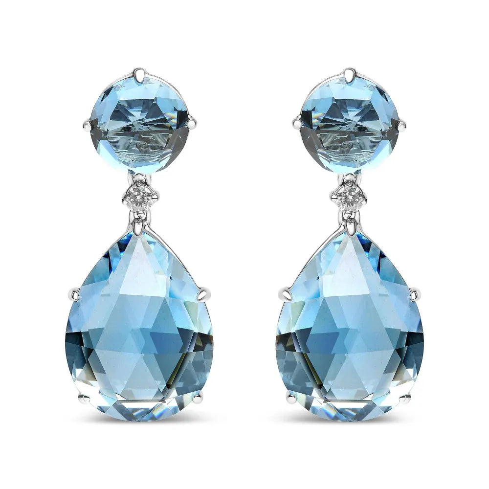18K White Gold 1/5 Cttw Diamond with Round London Blue Topaz and 20 x 15mm Pear Cut Sky Blue Topaz Gemstone Dangle Earring (G-H Color, SI1-SI2 Clarity) - Bijoux-NYC Direct