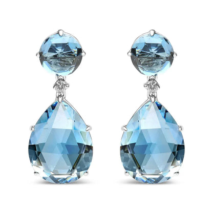 18K White Gold 1/5 Cttw Diamond with Round London Blue Topaz and 20 x 15mm Pear Cut Sky Blue Topaz Gemstone Dangle Earring (G-H Color, SI1-SI2 Clarity) - Bijoux-NYC Direct