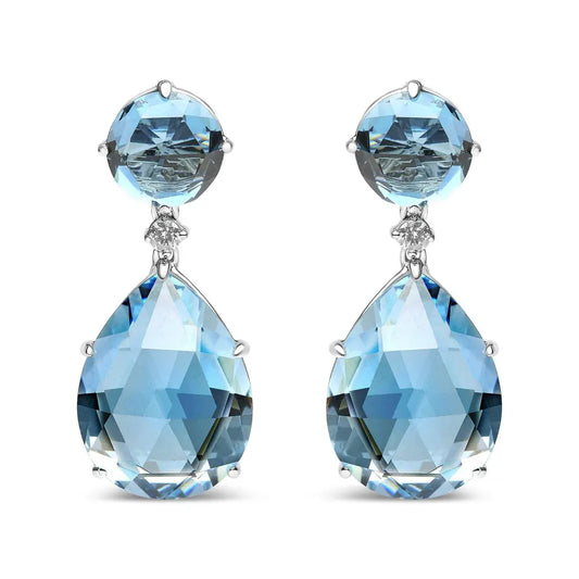 18K White Gold 1/5 Cttw Diamond with Round London Blue Topaz and 20 x 15mm Pear Cut Sky Blue Topaz Gemstone Dangle Earring (G-H Color, SI1-SI2 Clarity) - Bijoux-NYC Direct