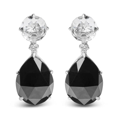 18K White Gold 1/5 Cttw Diamond with Round White Topaz and 20x15mm Pear Cut Black Onyx Gemstone Dangle Earring (G-H Color, SI1-SI2 Clarity) - Bijoux-NYC Direct