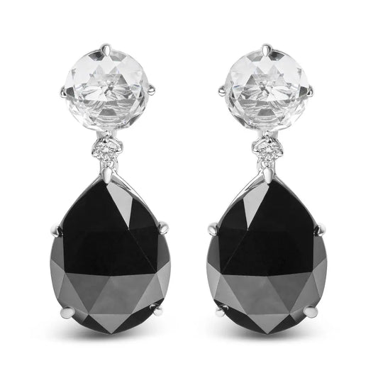 18K White Gold 1/5 Cttw Diamond with Round White Topaz and 20x15mm Pear Cut Black Onyx Gemstone Dangle Earring (G-H Color, SI1-SI2 Clarity) - Bijoux-NYC Direct
