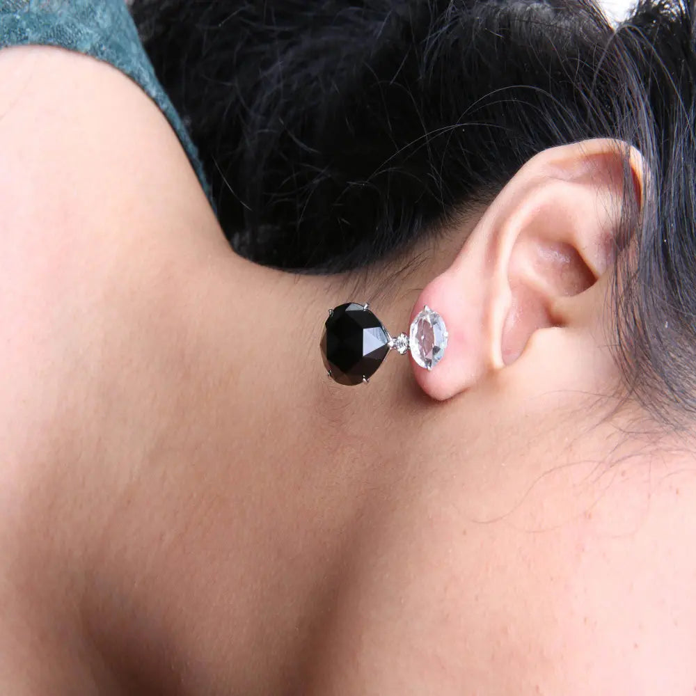 18K White Gold 1/5 Cttw Diamond with Round White Topaz and 20x15mm Pear Cut Black Onyx Gemstone Dangle Earring (G-H Color, SI1-SI2 Clarity) - Bijoux-NYC Direct