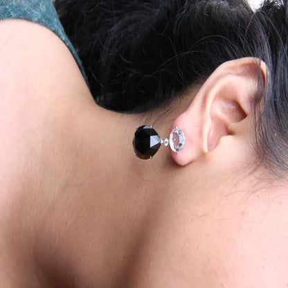 18K White Gold 1/5 Cttw Diamond with Round White Topaz and 20x15mm Pear Cut Black Onyx Gemstone Dangle Earring (G-H Color, SI1-SI2 Clarity) - Bijoux-NYC Direct