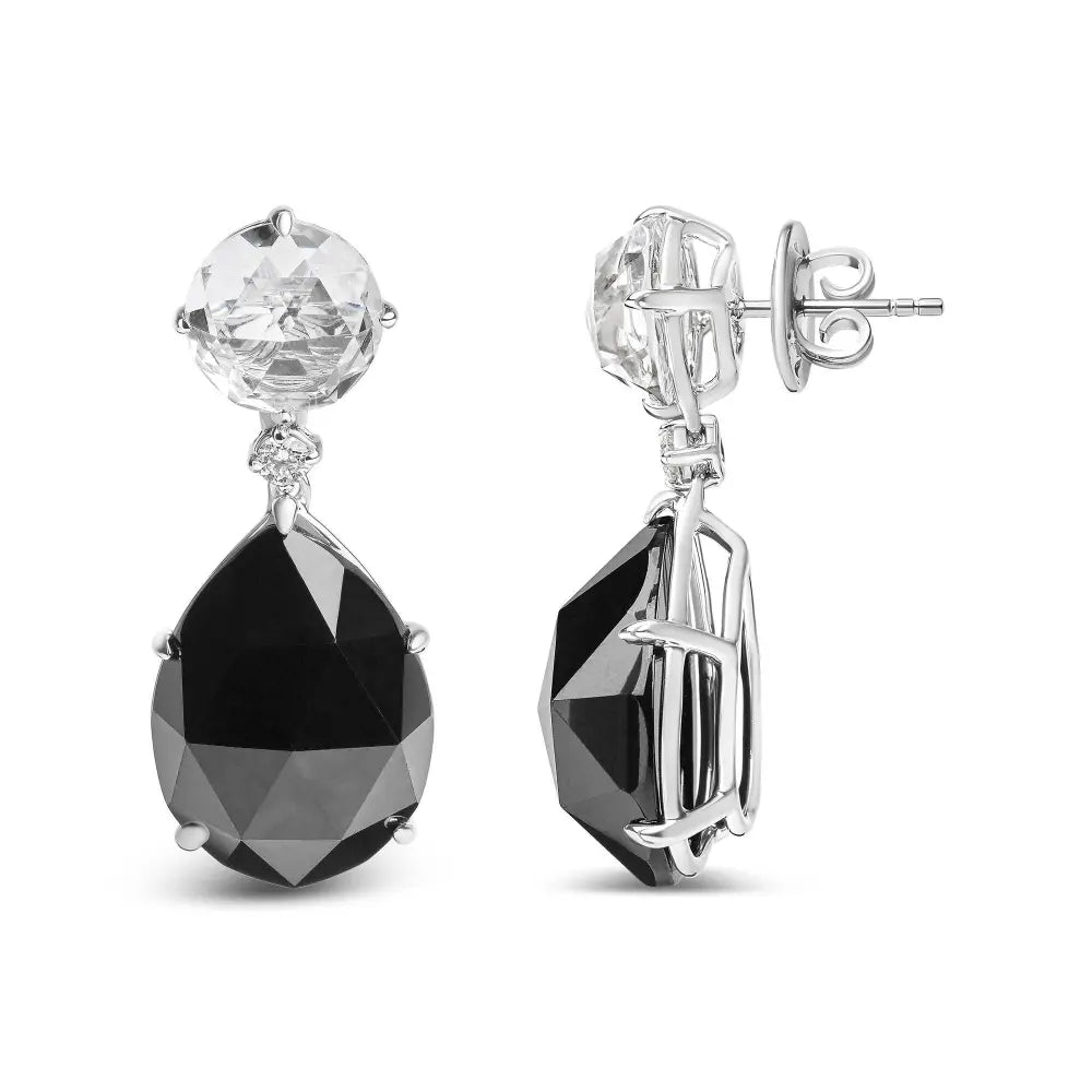 18K White Gold 1/5 Cttw Diamond with Round White Topaz and 20x15mm Pear Cut Black Onyx Gemstone Dangle Earring (G-H Color, SI1-SI2 Clarity) - Bijoux-NYC Direct