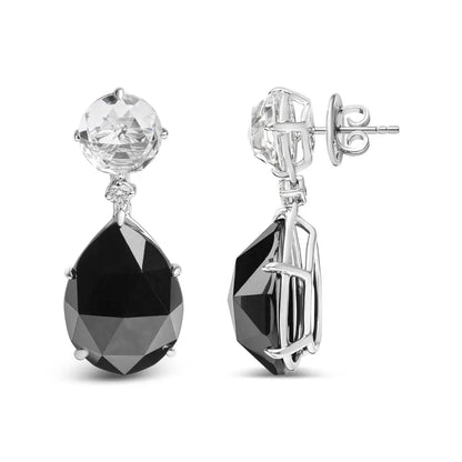 18K White Gold 1/5 Cttw Diamond with Round White Topaz and 20x15mm Pear Cut Black Onyx Gemstone Dangle Earring (G-H Color, SI1-SI2 Clarity) - Bijoux-NYC Direct