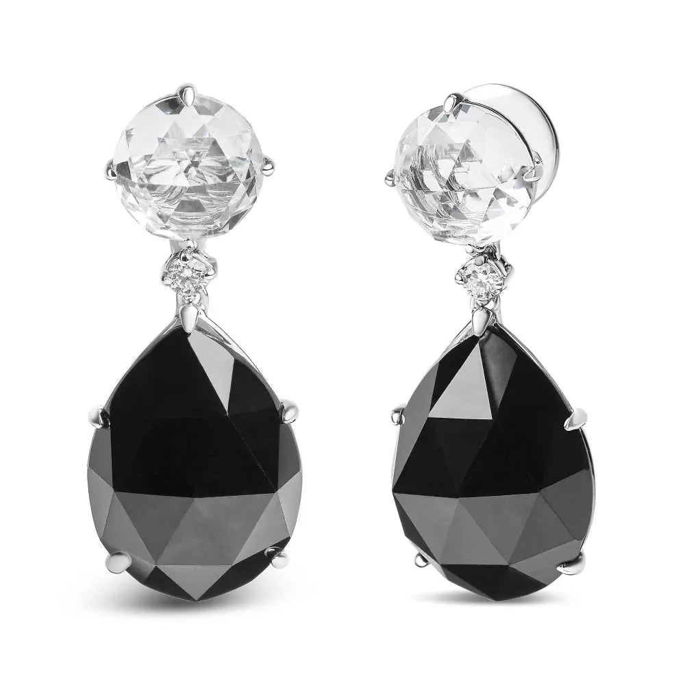 18K White Gold 1/5 Cttw Diamond with Round White Topaz and 20x15mm Pear Cut Black Onyx Gemstone Dangle Earring (G-H Color, SI1-SI2 Clarity) - Bijoux-NYC Direct