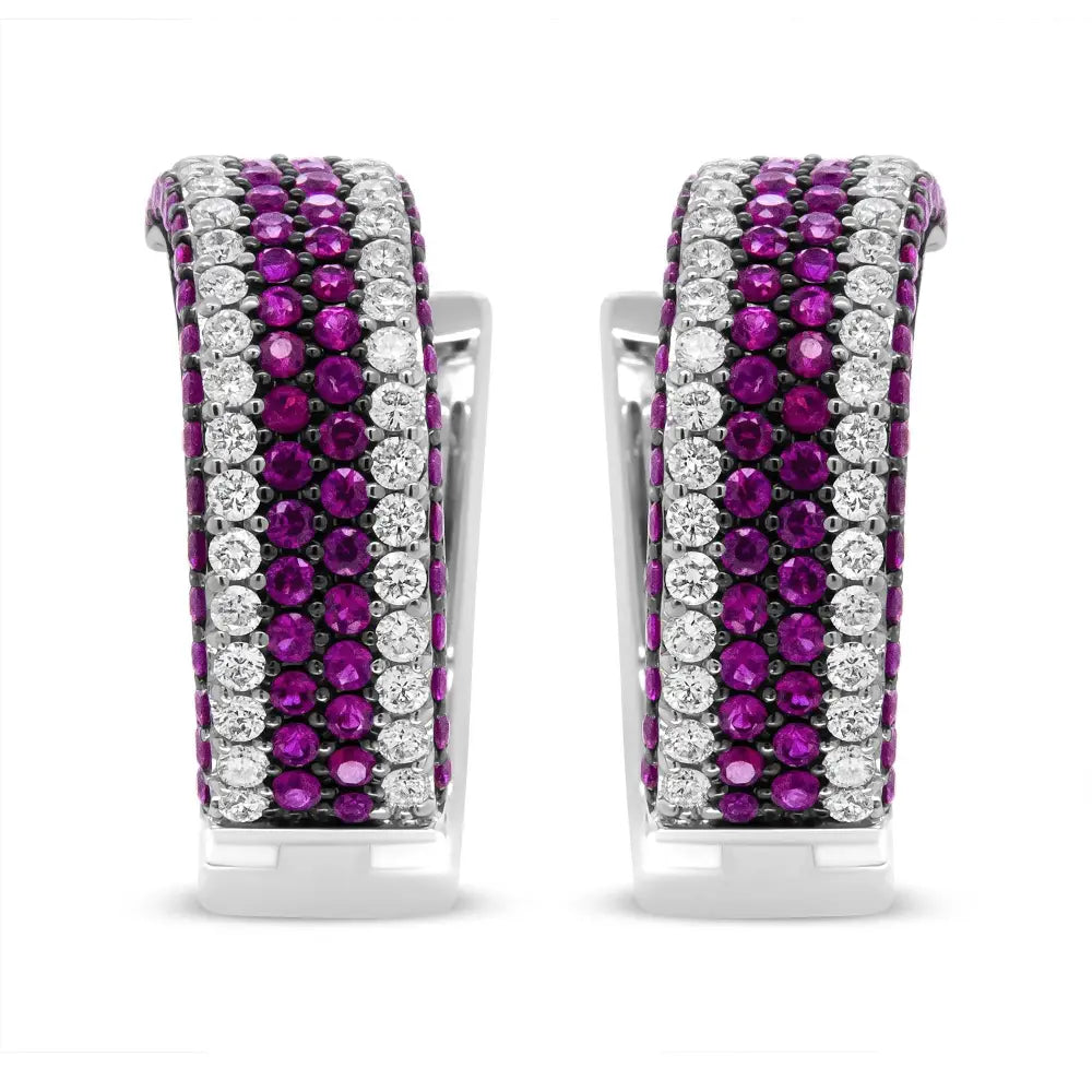 18k white gold 1 7/8 cttw diamond and ruby open swish hoop earrings bijoux-nyc direct
