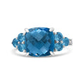 18k white gold 10mm cushion blue topaz and 1/6 cttw diamond ring bijoux-nyc direct