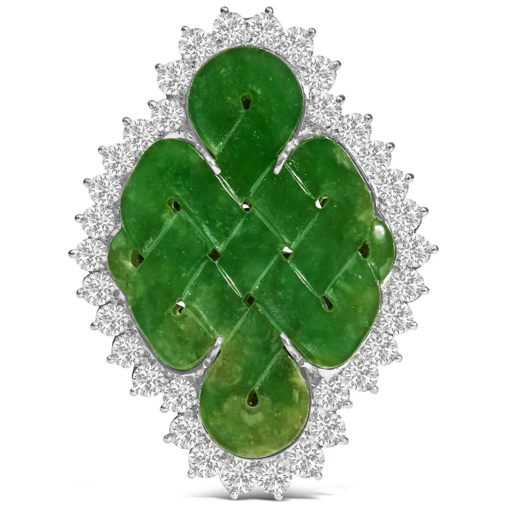 18K White Gold 2.00 Cttw Diamond Halo and Jade Shield Brooch Pin and Pendant (G-H Color, VS1-VS2 Clarity) CHAIN NOT INCLUDED - Bijoux-NYC Direct