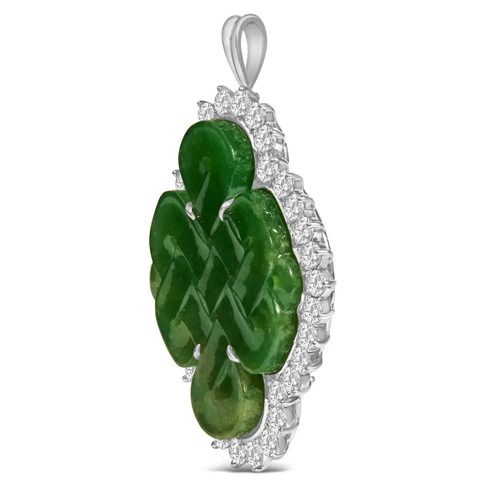 18K White Gold 2.00 Cttw Diamond Halo and Jade Shield Brooch Pin and Pendant (G-H Color, VS1-VS2 Clarity) CHAIN NOT INCLUDED - Bijoux-NYC Direct