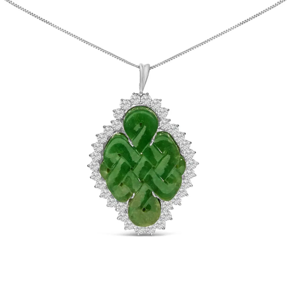 18K White Gold 2.00 Cttw Diamond Halo and Jade Shield Brooch Pin and Pendant (G-H Color, VS1-VS2 Clarity) CHAIN NOT INCLUDED - Bijoux-NYC Direct