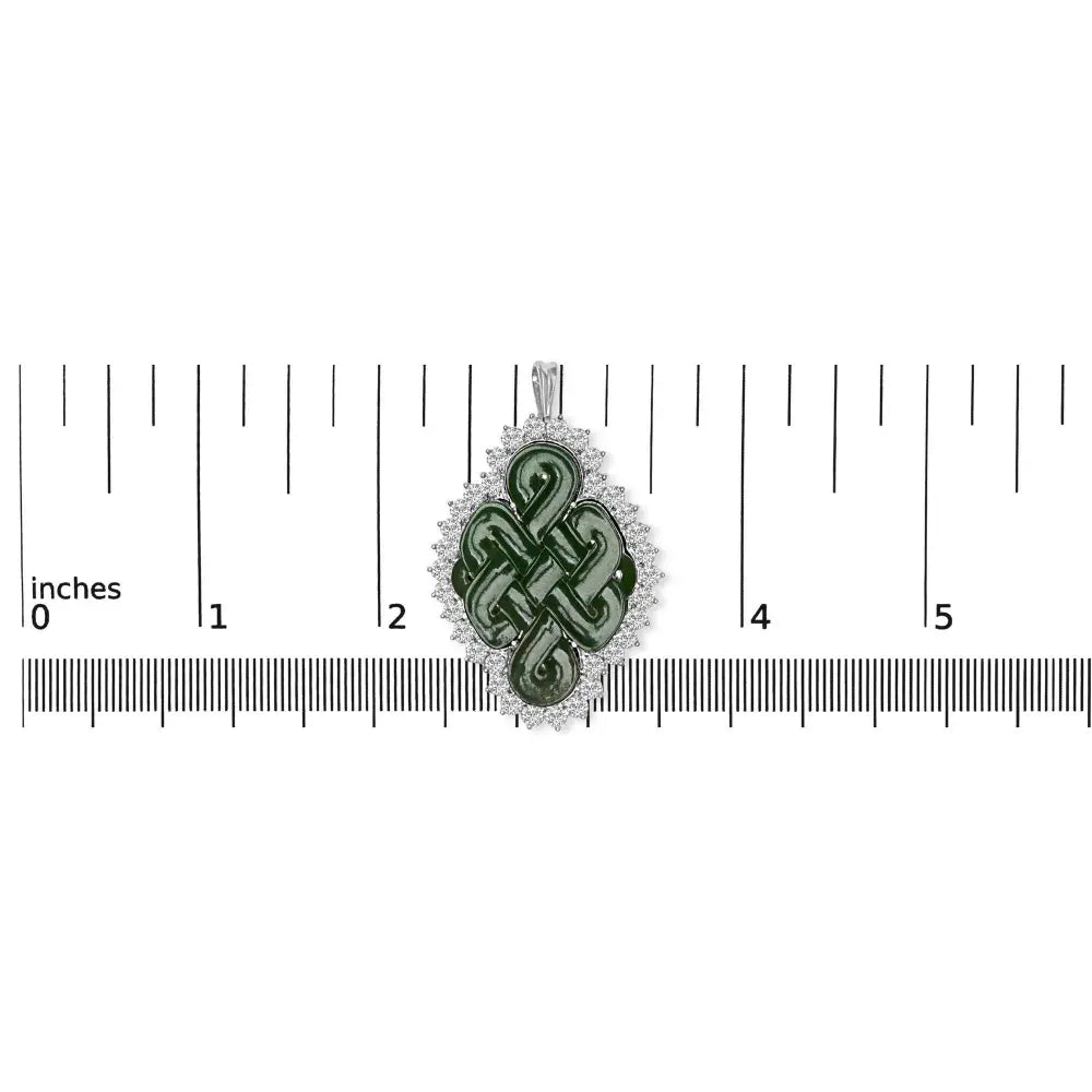 18K White Gold 2.00 Cttw Diamond Halo and Jade Shield Brooch Pin and Pendant (G-H Color, VS1-VS2 Clarity) CHAIN NOT INCLUDED - Bijoux-NYC Direct