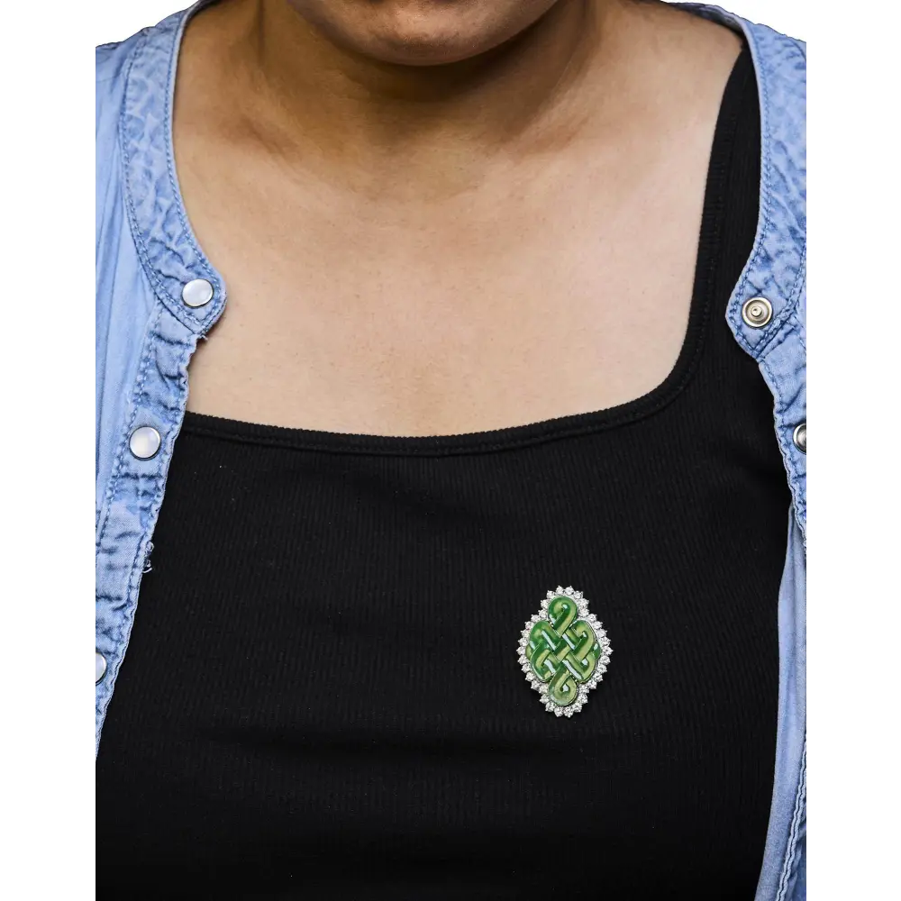 18K White Gold 2.00 Cttw Diamond Halo and Jade Shield Brooch Pin and Pendant (G-H Color, VS1-VS2 Clarity) CHAIN NOT INCLUDED - Bijoux-NYC Direct