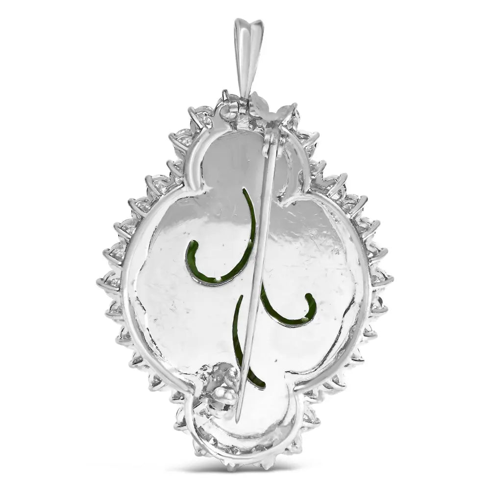 18K White Gold 2.00 Cttw Diamond Halo and Jade Shield Brooch Pin and Pendant (G-H Color, VS1-VS2 Clarity) CHAIN NOT INCLUDED - Bijoux-NYC Direct