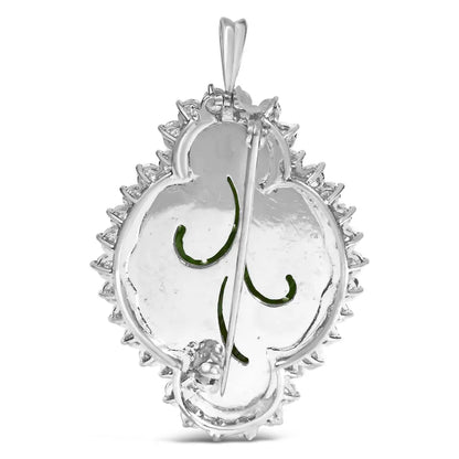 18K White Gold 2.00 Cttw Diamond Halo and Jade Shield Brooch Pin and Pendant (G-H Color, VS1-VS2 Clarity) CHAIN NOT INCLUDED - Bijoux-NYC Direct