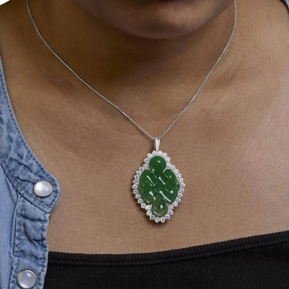 18K White Gold 2.00 Cttw Diamond Halo and Jade Shield Brooch Pin and Pendant (G-H Color, VS1-VS2 Clarity) CHAIN NOT INCLUDED - Bijoux-NYC Direct