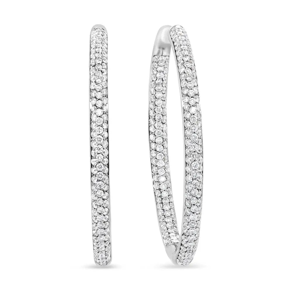 18K White Gold 2.00 Cttw Round-Cut Diamond Inner-Outer Hoop Earrings (F-G Color, VS1-VS2 Clarity) - Bijoux-NYC Direct