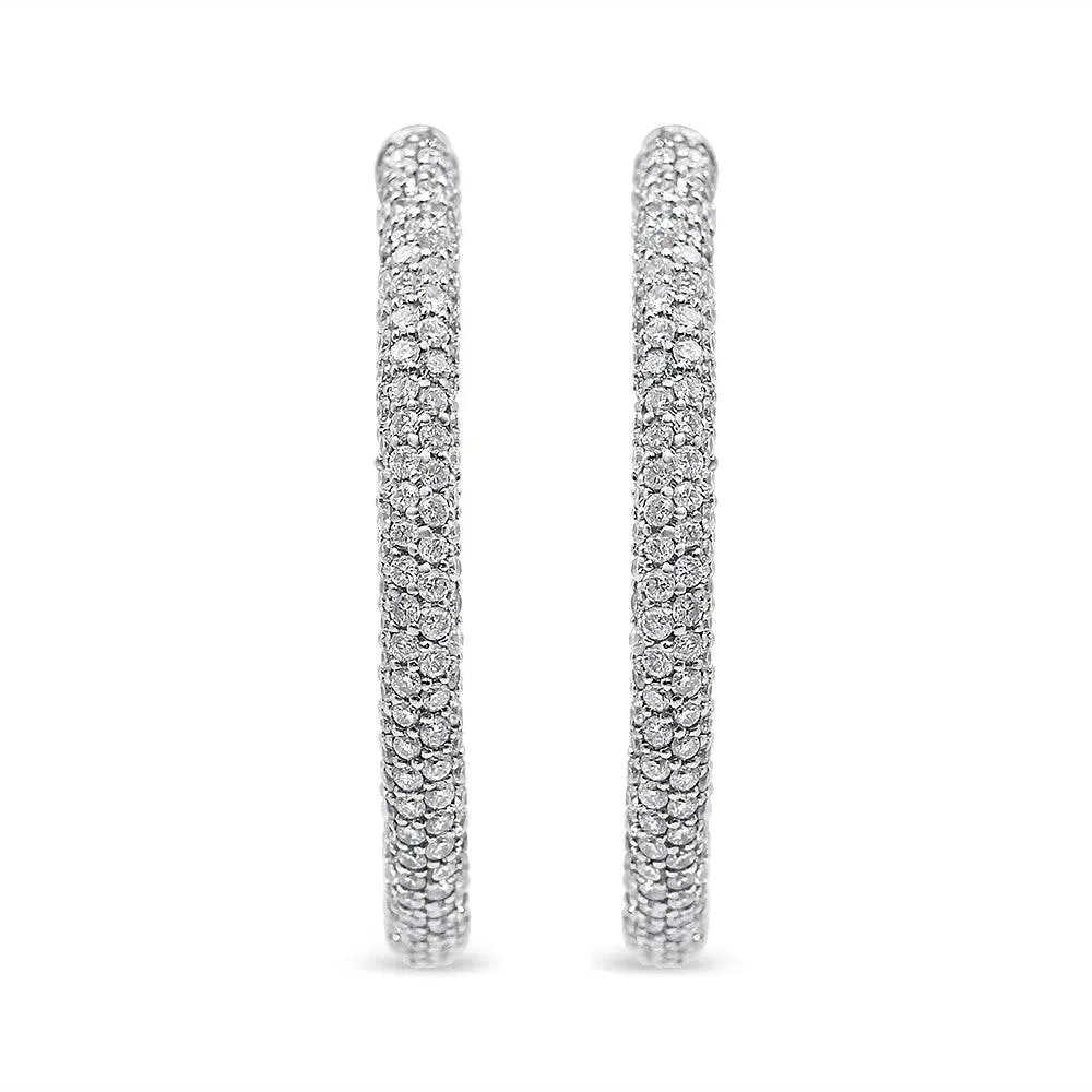 18K White Gold 2 1/3 Cttw Pave Set Diamond Semi Eternity Leverback Hoop Earrings (F-G Color, VS1-VS2 Clarity) - Bijoux-NYC Direct