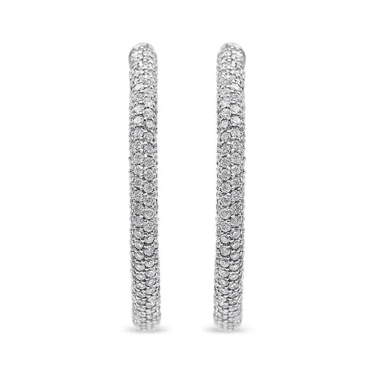 18K White Gold 2 1/3 Cttw Pave Set Diamond Semi Eternity Leverback Hoop Earrings (F-G Color, VS1-VS2 Clarity) - Bijoux-NYC Direct