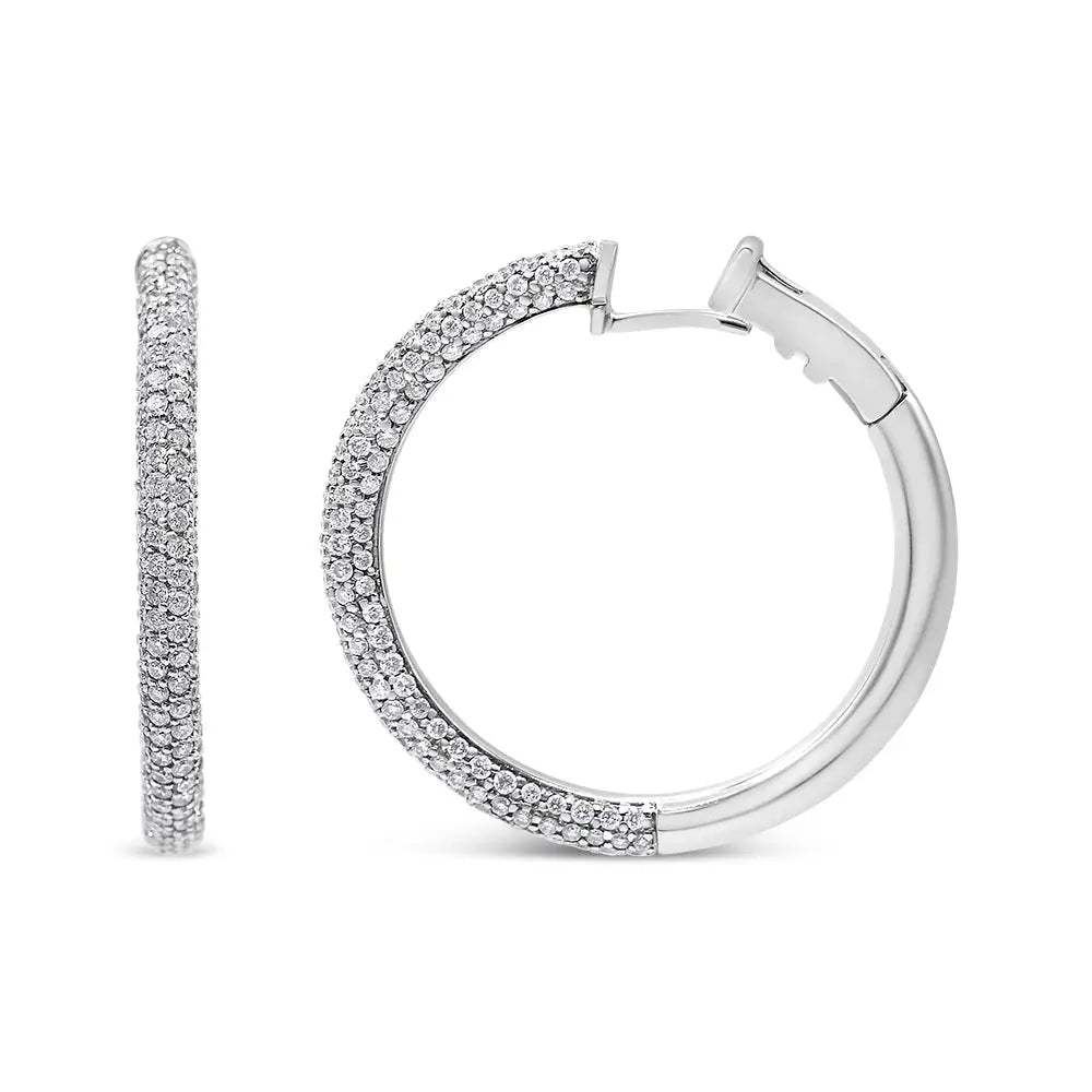 18k white gold 2 1/3 cttw pave diamond oval leverback hoop earrings bijoux-nyc direct