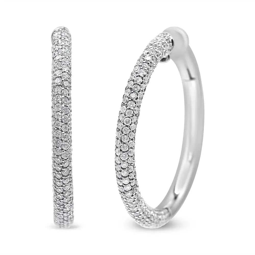 18k white gold 2 1/3 cttw pave diamond oval leverback hoop earrings bijoux-nyc direct