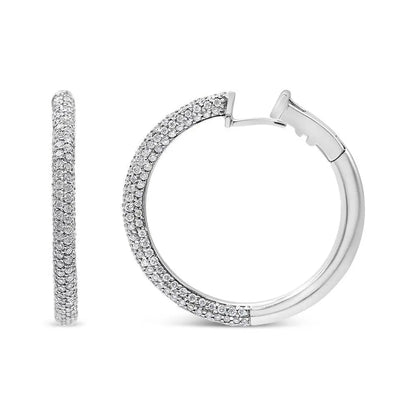 18K White Gold 2 1/3 Cttw Pave Set Diamond Semi Eternity Leverback Hoop Earrings (F-G Color, VS1-VS2 Clarity) - Bijoux-NYC Direct