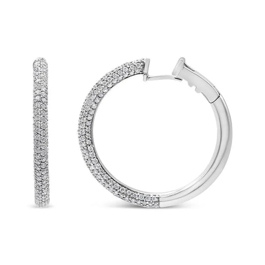 18K White Gold 2 1/3 Cttw Pave Set Diamond Semi Eternity Leverback Hoop Earrings (F-G Color, VS1-VS2 Clarity) - Bijoux-NYC Direct