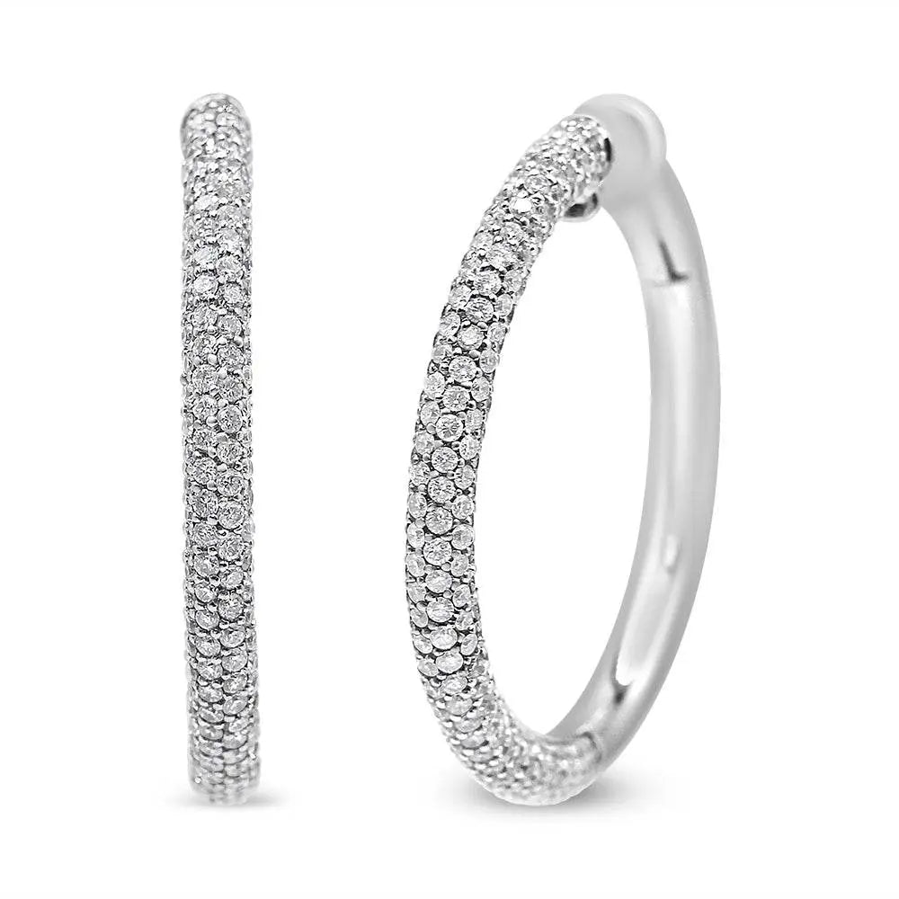 18K White Gold 2 1/3 Cttw Pave Set Diamond Semi Eternity Leverback Hoop Earrings (F-G Color, VS1-VS2 Clarity) - Bijoux-NYC Direct