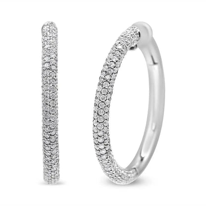 18K White Gold 2 1/3 Cttw Pave Set Diamond Semi Eternity Leverback Hoop Earrings (F-G Color, VS1-VS2 Clarity) - Bijoux-NYC Direct