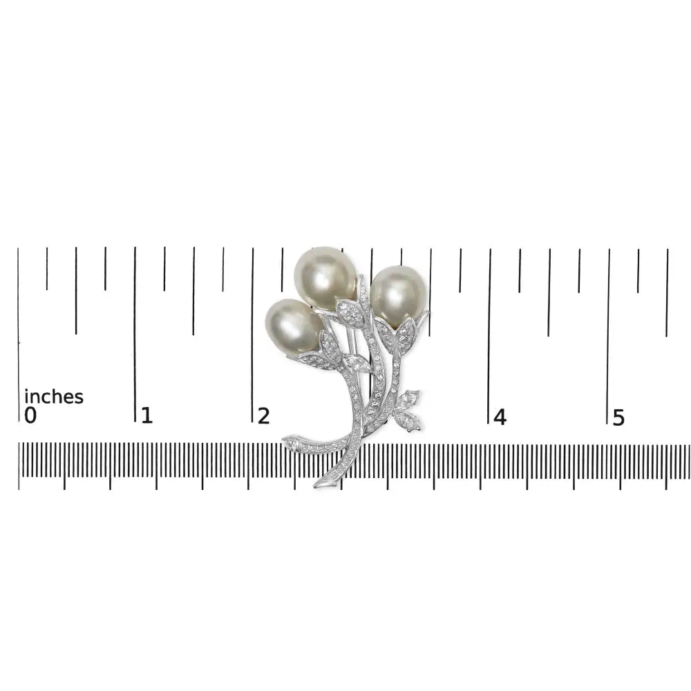 18k white gold floral brooch with south sea pearls and 2 1/5 cttw diamonds bijoux-nyc direct