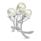 18K White Gold 2 1/5 Cttw Diamond and South Sea Pearl Floral Brooch Pin (G-H Color, VS1-VS2 Clarity) - Bijoux-NYC Direct