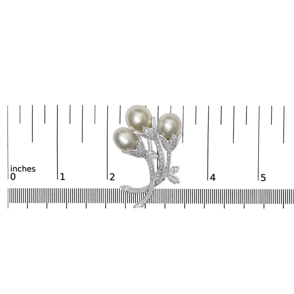 18K White Gold 2 1/5 Cttw Diamond and South Sea Pearl Floral Brooch Pin (G-H Color, VS1-VS2 Clarity) - Bijoux-NYC Direct