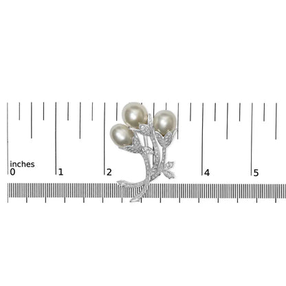 18K White Gold 2 1/5 Cttw Diamond and South Sea Pearl Floral Brooch Pin (G-H Color, VS1-VS2 Clarity) - Bijoux-NYC Direct
