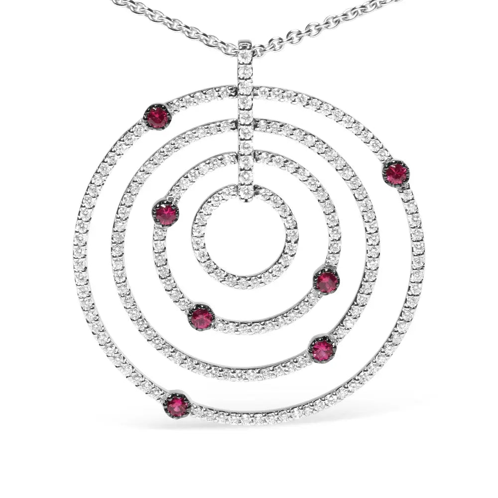 18k white gold 2 1/6 cttw diamond and ruby openwork circle necklace bijoux-nyc direct
