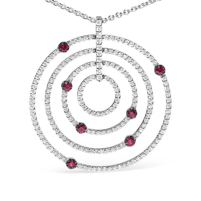18K White Gold 2 1/6 Cttw Pave Set Diamonds and Red Ruby Openwork Circles 18" Pendant Necklace  (G-H Color, SI2-I1 Clarity) - Adjustable up to 16" - 18" - Bijoux-NYC Direct