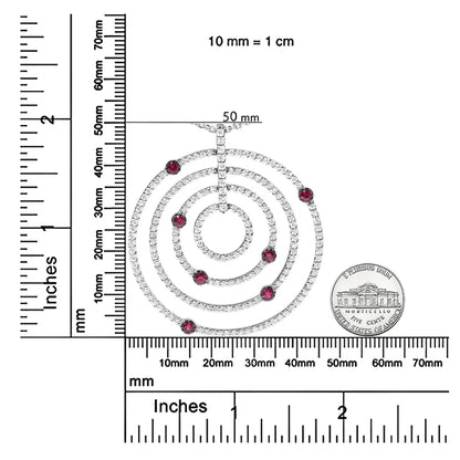 18K White Gold 2 1/6 Cttw Pave Set Diamonds and Red Ruby Openwork Circles 18" Pendant Necklace  (G-H Color, SI2-I1 Clarity) - Adjustable up to 16" - 18" - Bijoux-NYC Direct