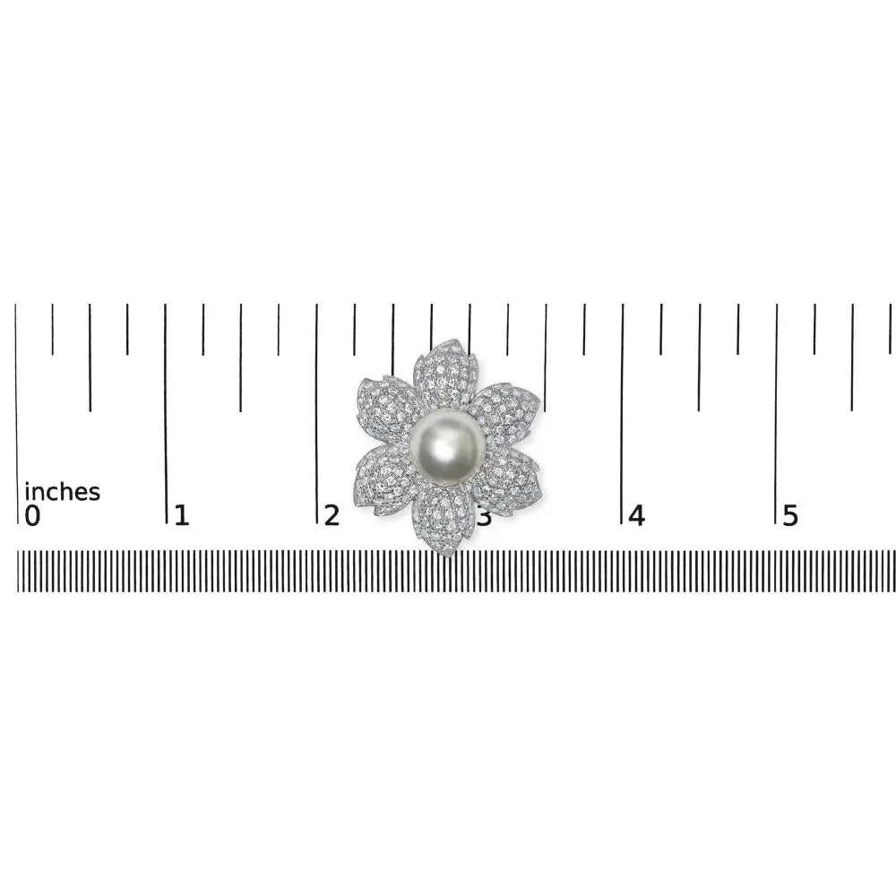 18K White Gold 2 3/4 Cttw Diamond and 12.5 MM Cultured Freshwater Pearl Floral Brooch Pin (G-H Color, VS1-VS2 Clarity) - Bijoux-NYC Direct