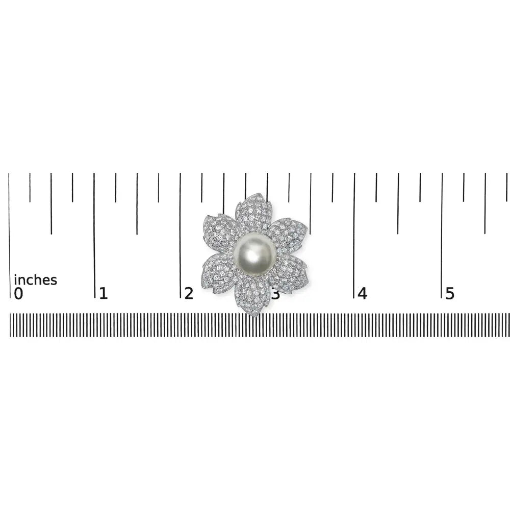 18k white gold 2.75ctw diamond and 12.5mm pearl floral brooch bijoux-nyc direct