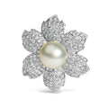 18k white gold 2.75ctw diamond and 12.5mm pearl floral brooch bijoux-nyc direct