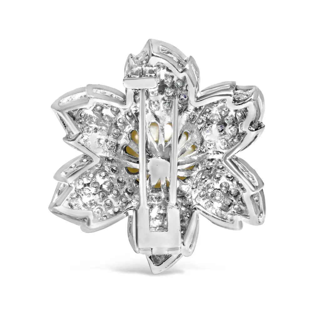 18k white gold 2.75ctw diamond and 12.5mm pearl floral brooch bijoux-nyc direct